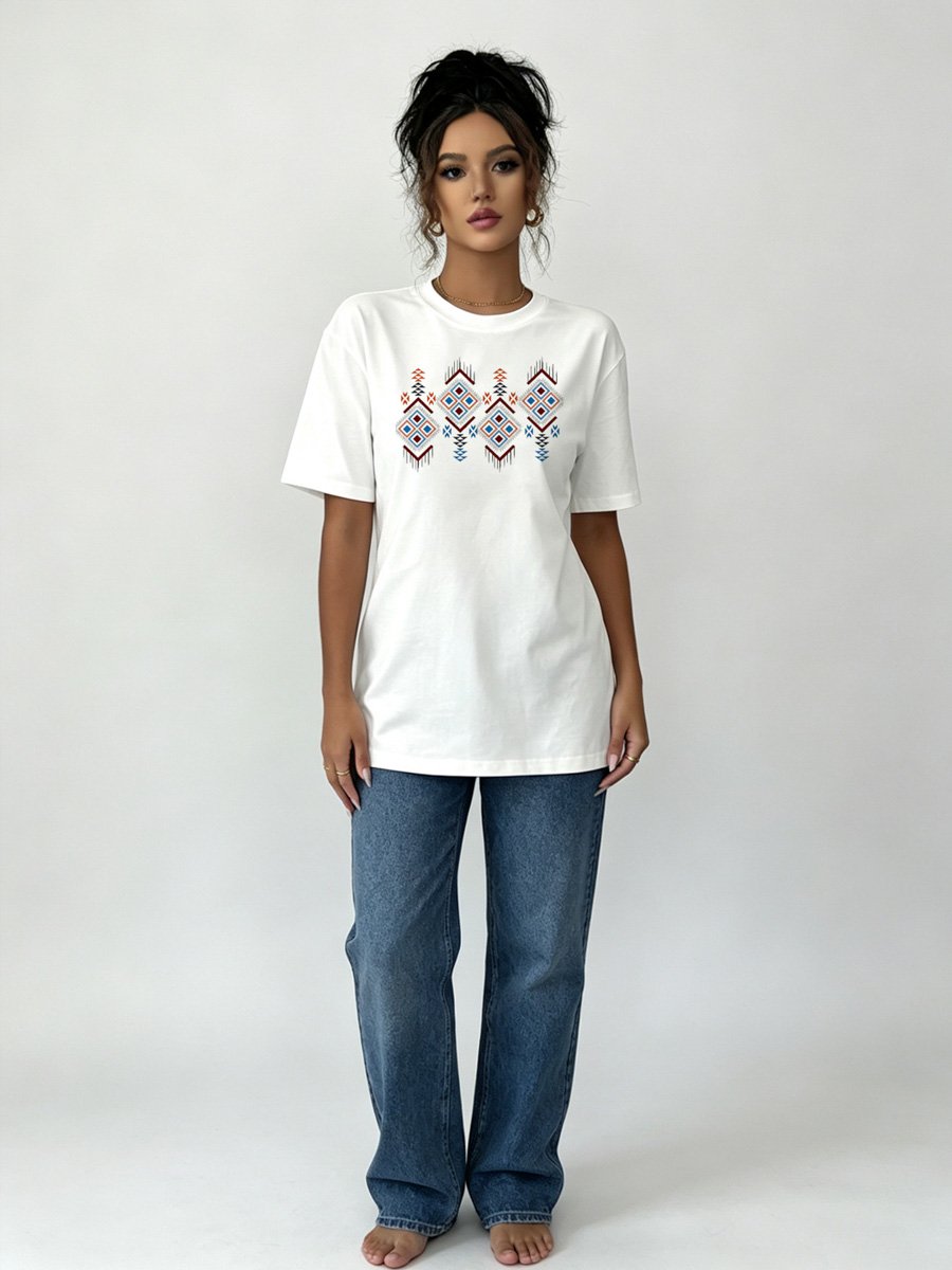 Knitted White Graphic T-Shirt