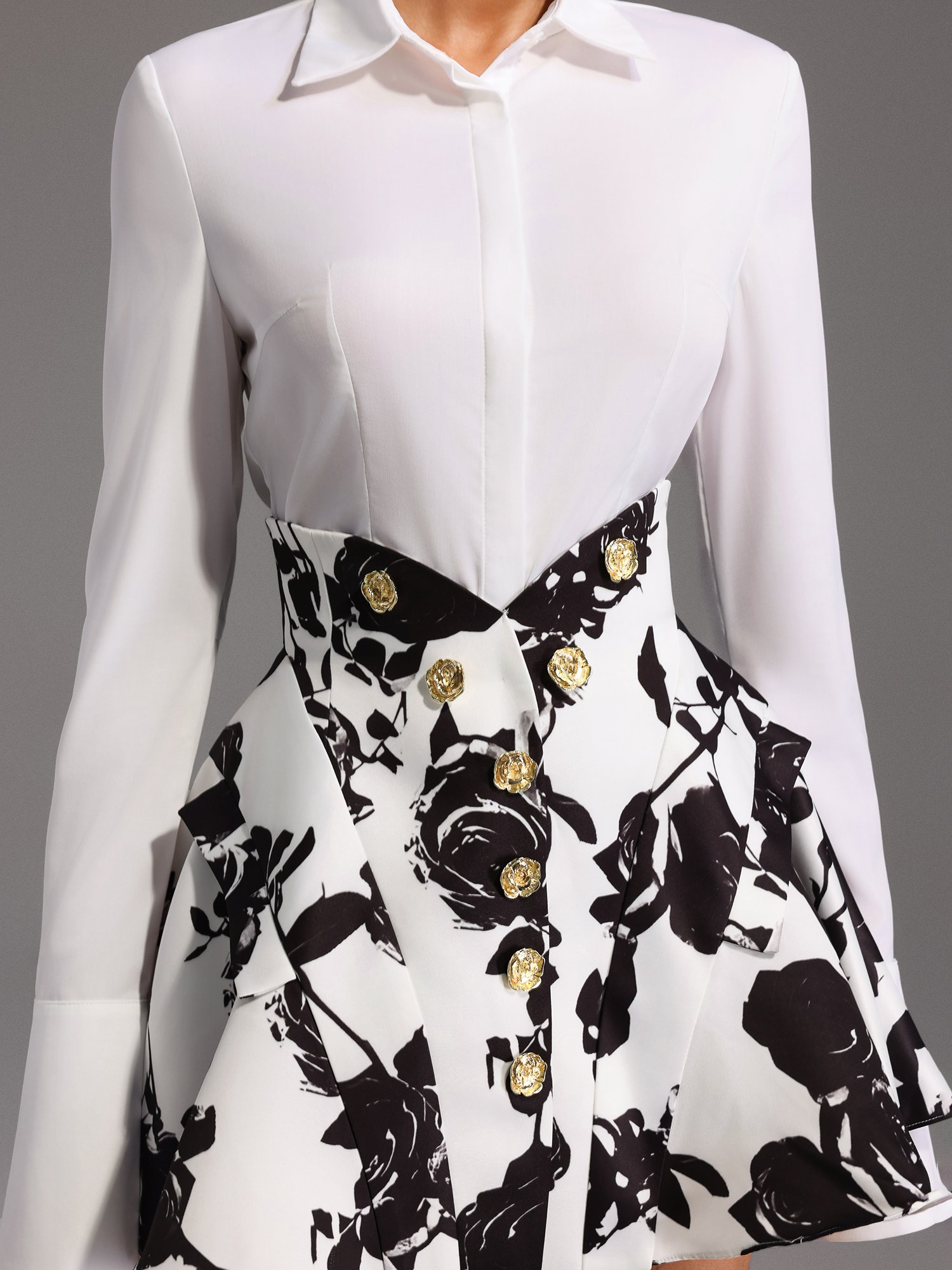 Floral Print Corset Waist Mini Skirt and Shirt Co-ord Set