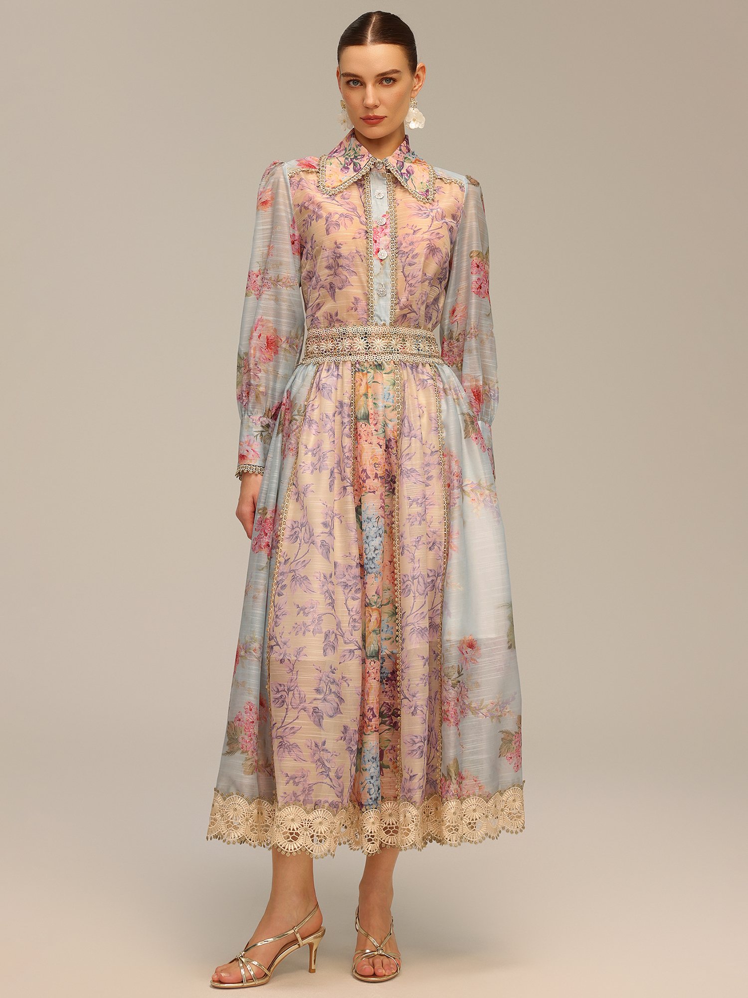 Floral Chiffon Midi Co-ord Set with Lace Trim