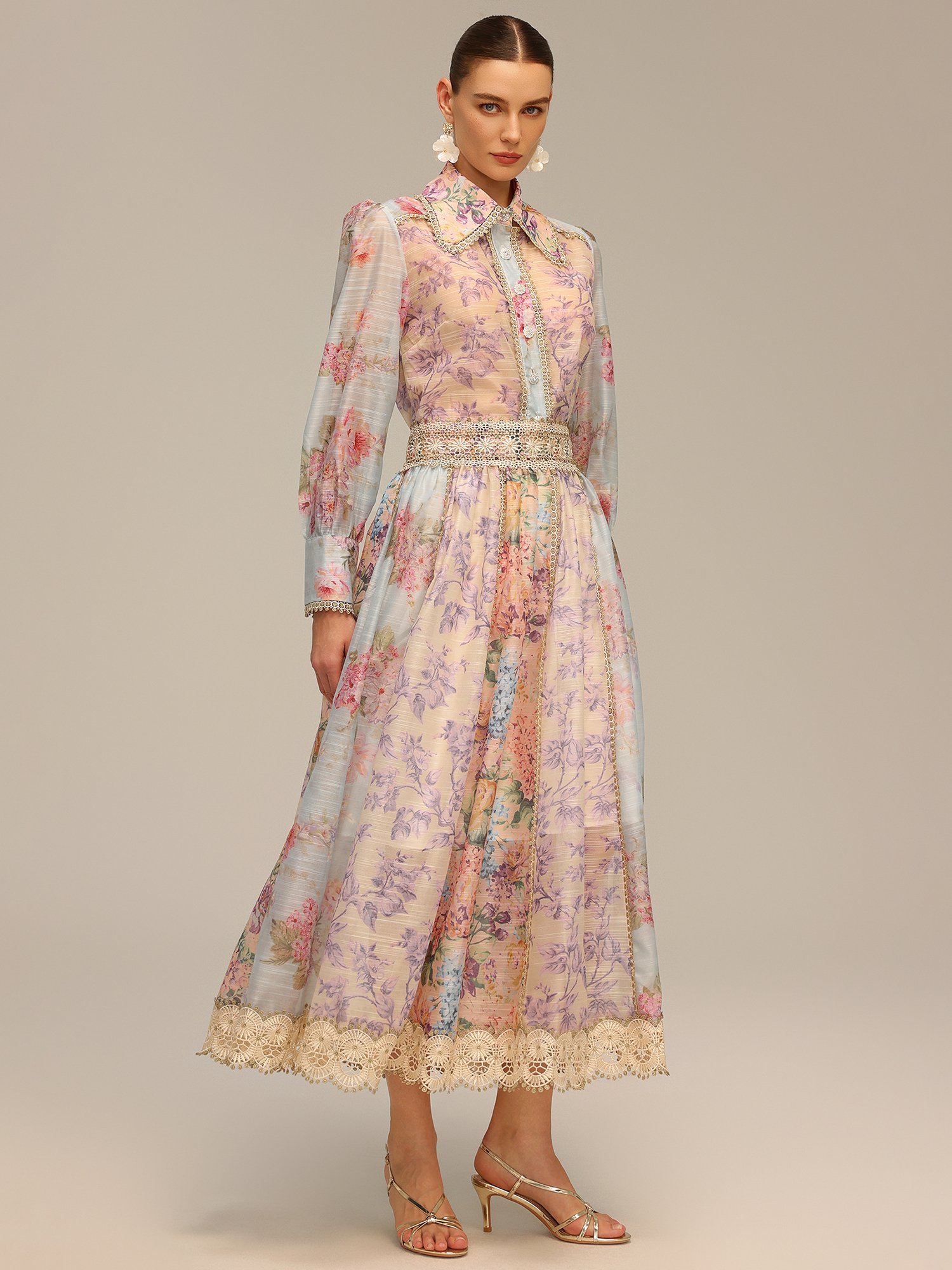 Floral Chiffon Midi Co-ord Set with Lace Trim