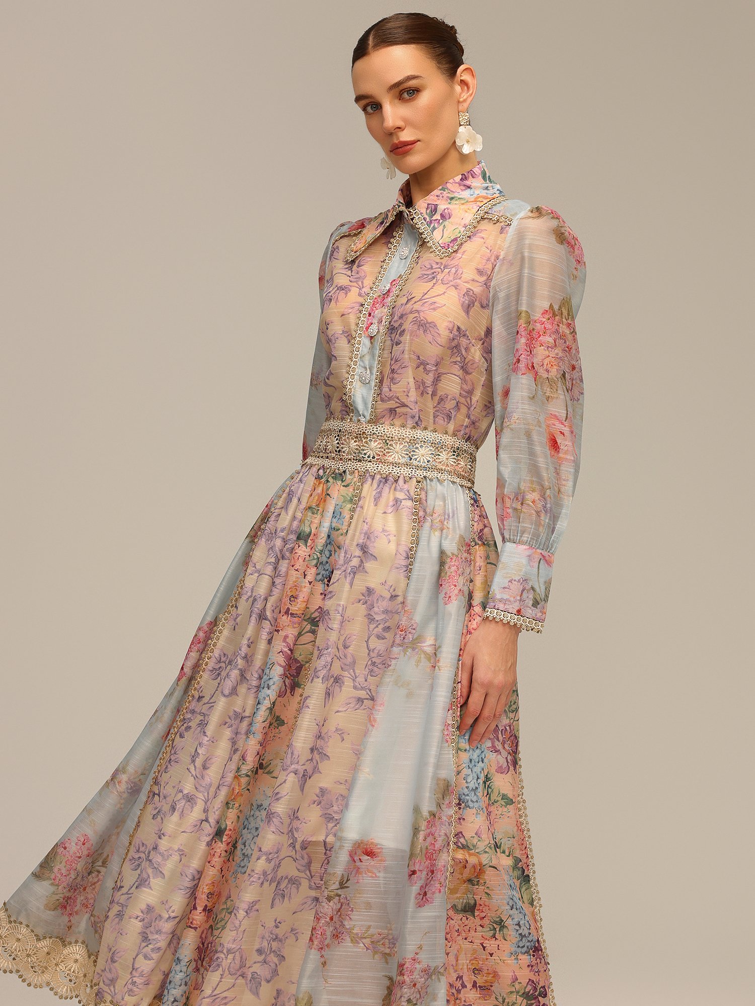 Floral Chiffon Midi Co-ord Set with Lace Trim