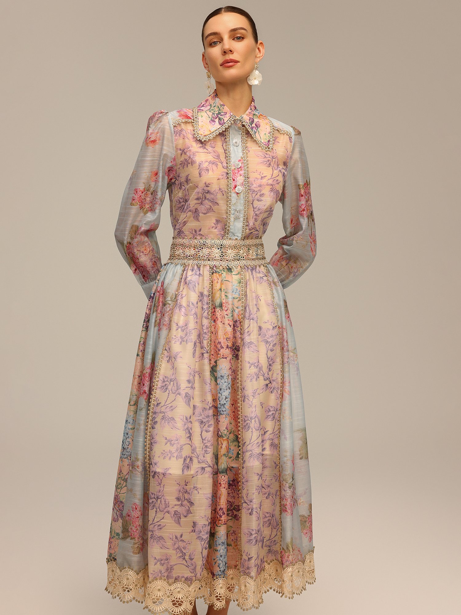 Floral Chiffon Midi Co-ord Set with Lace Trim