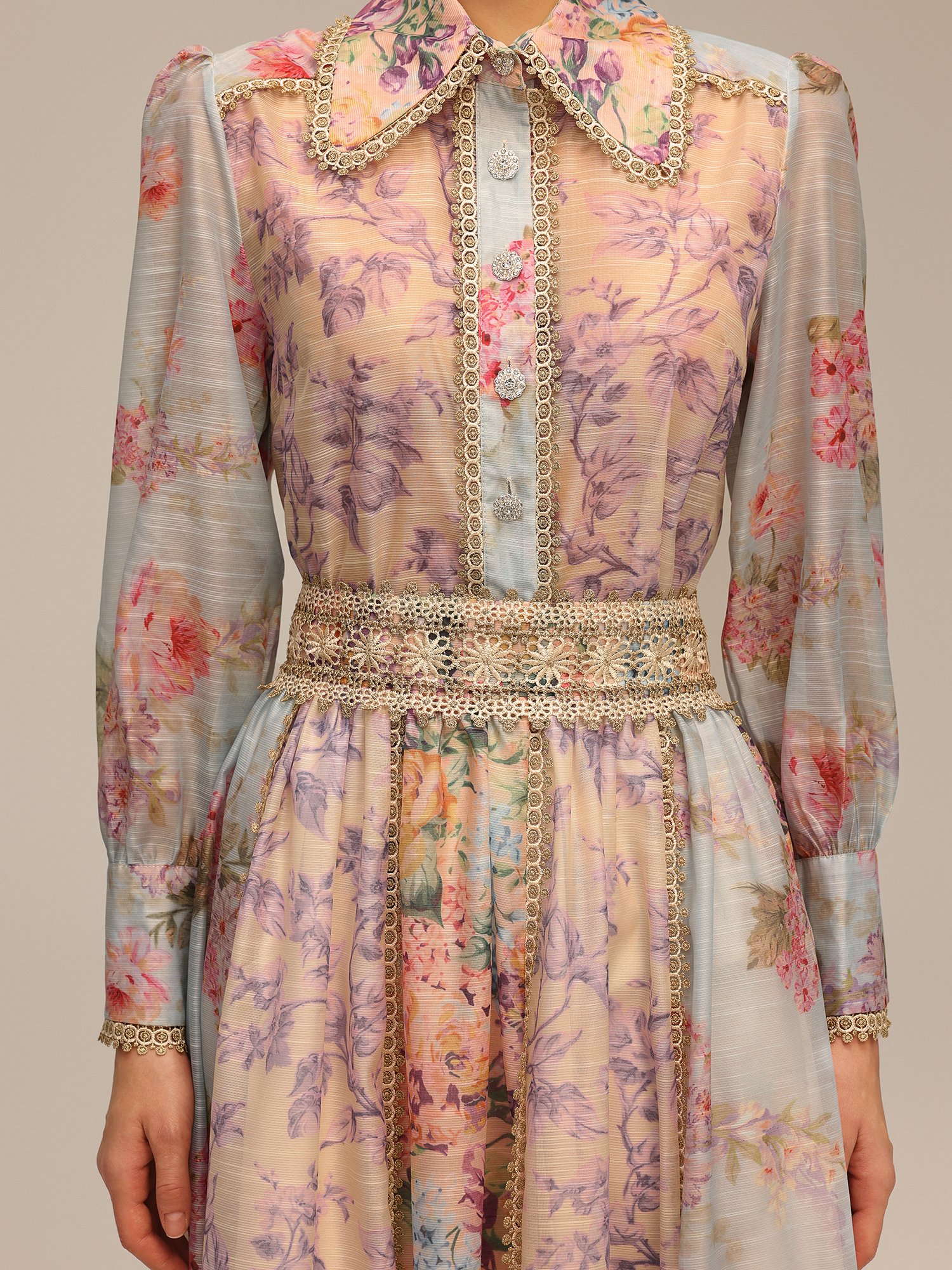 Floral Chiffon Midi Co-ord Set with Lace Trim