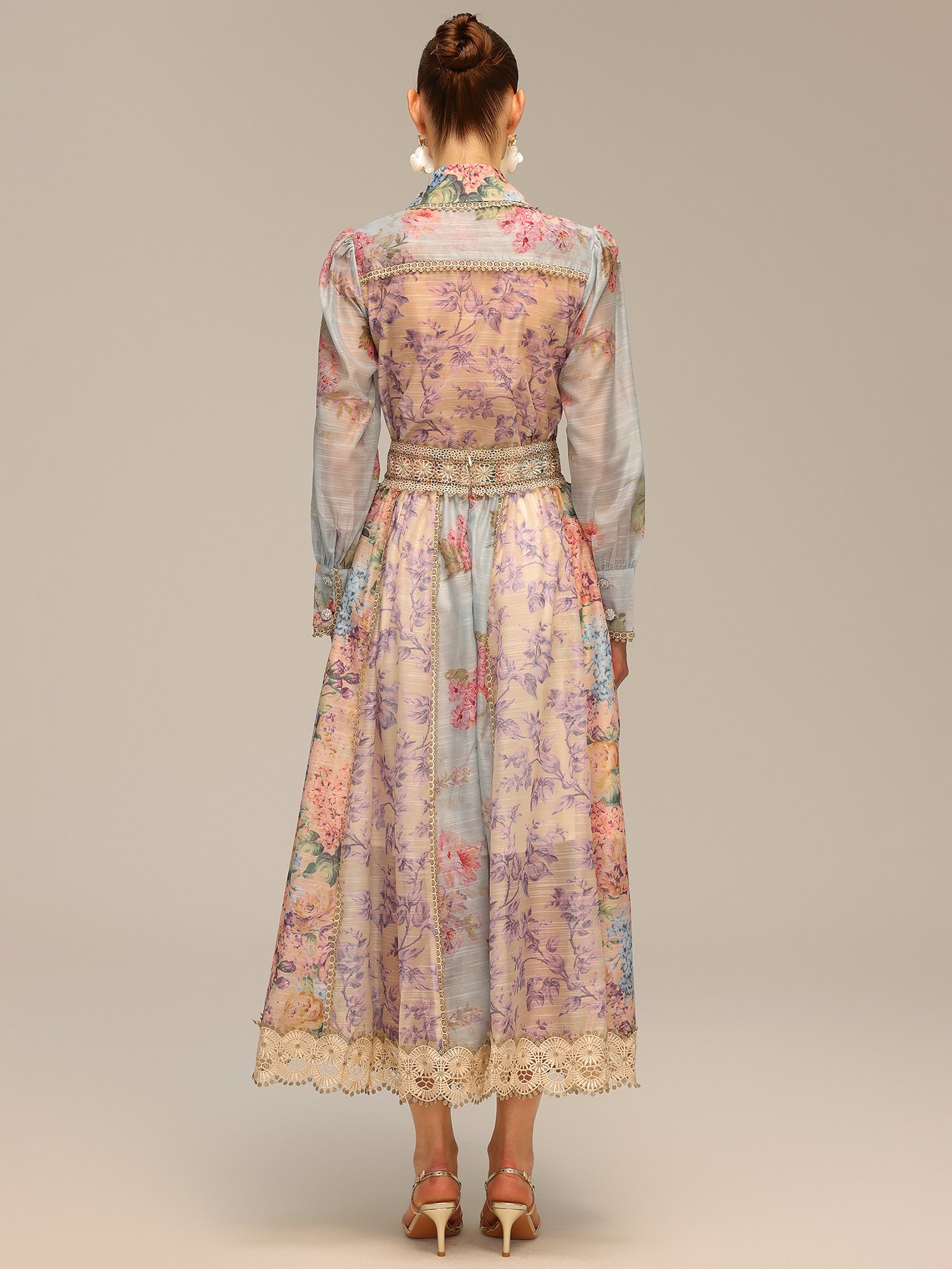 Floral Chiffon Midi Co-ord Set with Lace Trim