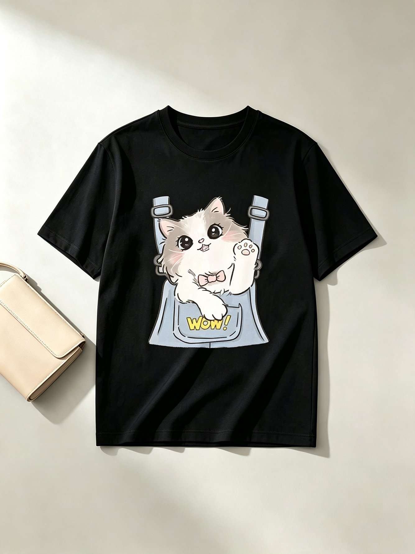 Black Printed Cotton Regular Fit T-Shirt