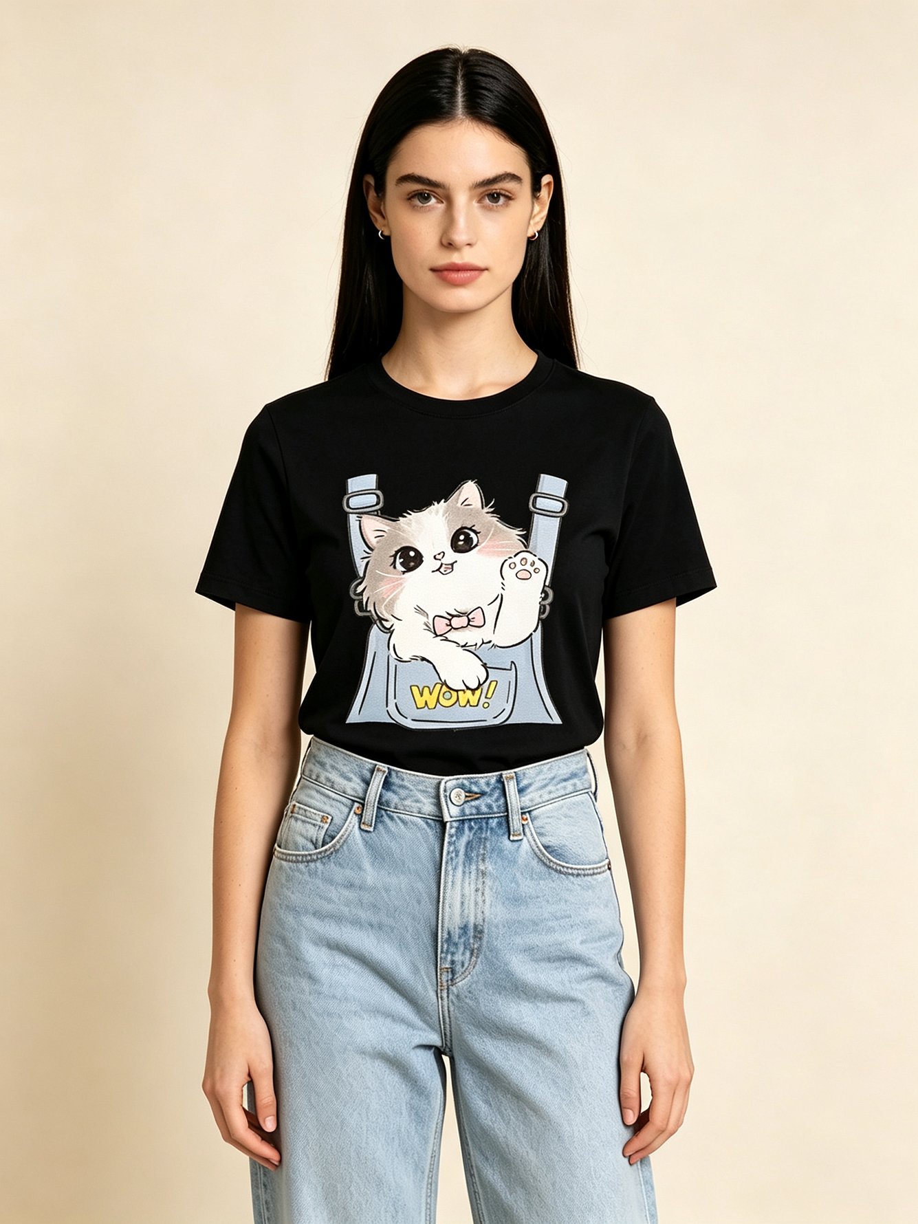 Black Printed Cotton Regular Fit T-Shirt