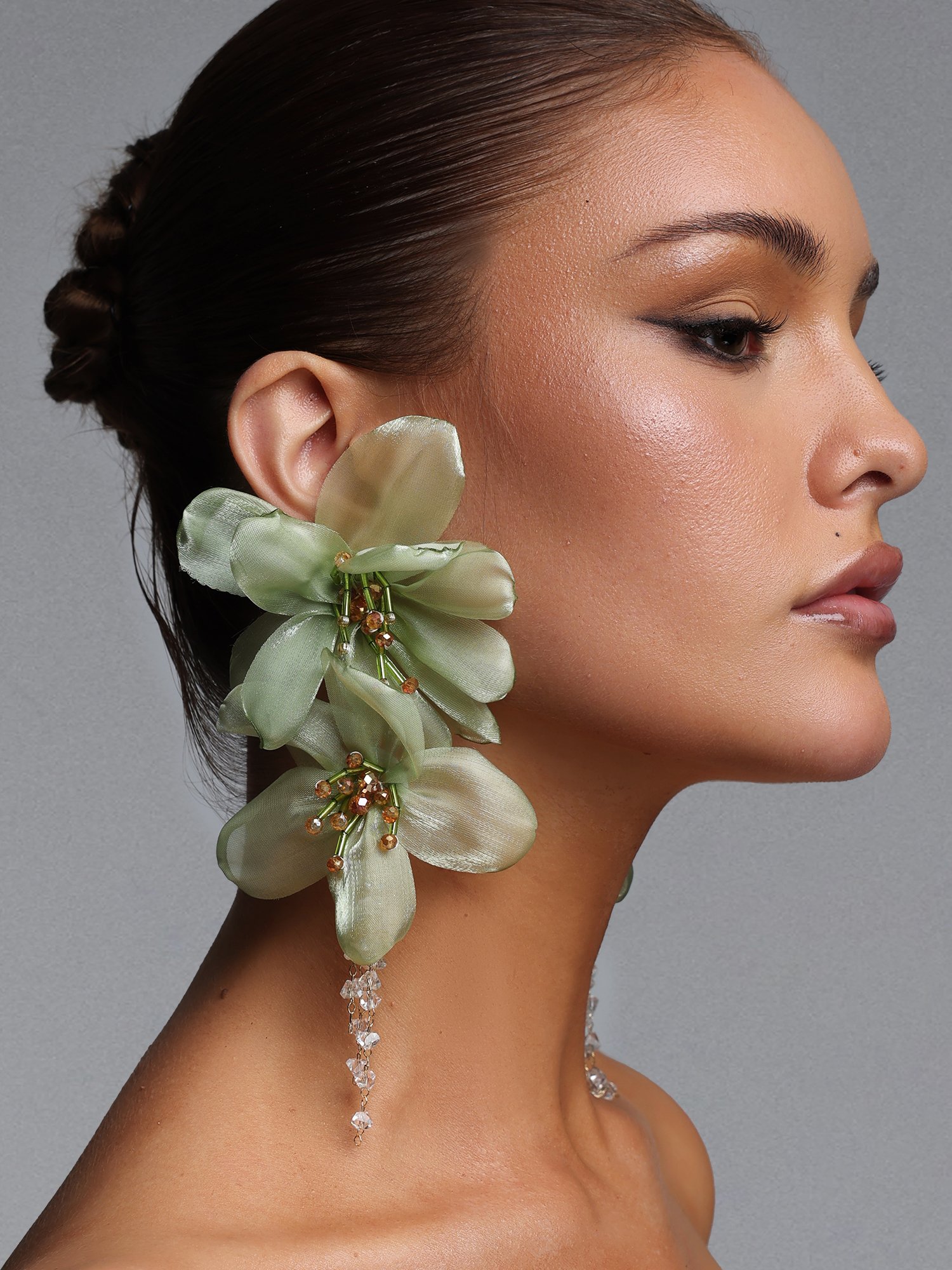 Emerald Bloom Fabric Tassel Earrings