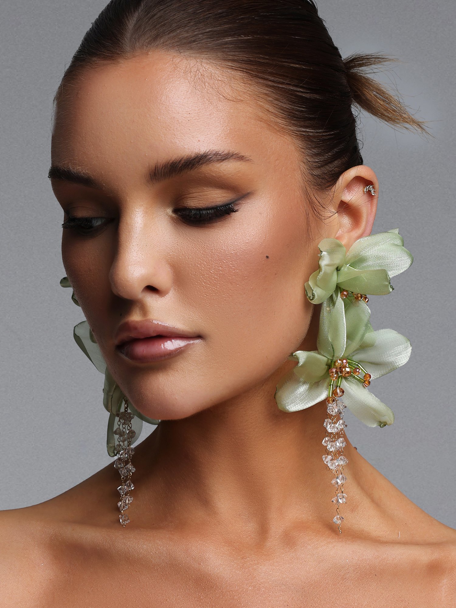 Emerald Bloom Fabric Tassel Earrings