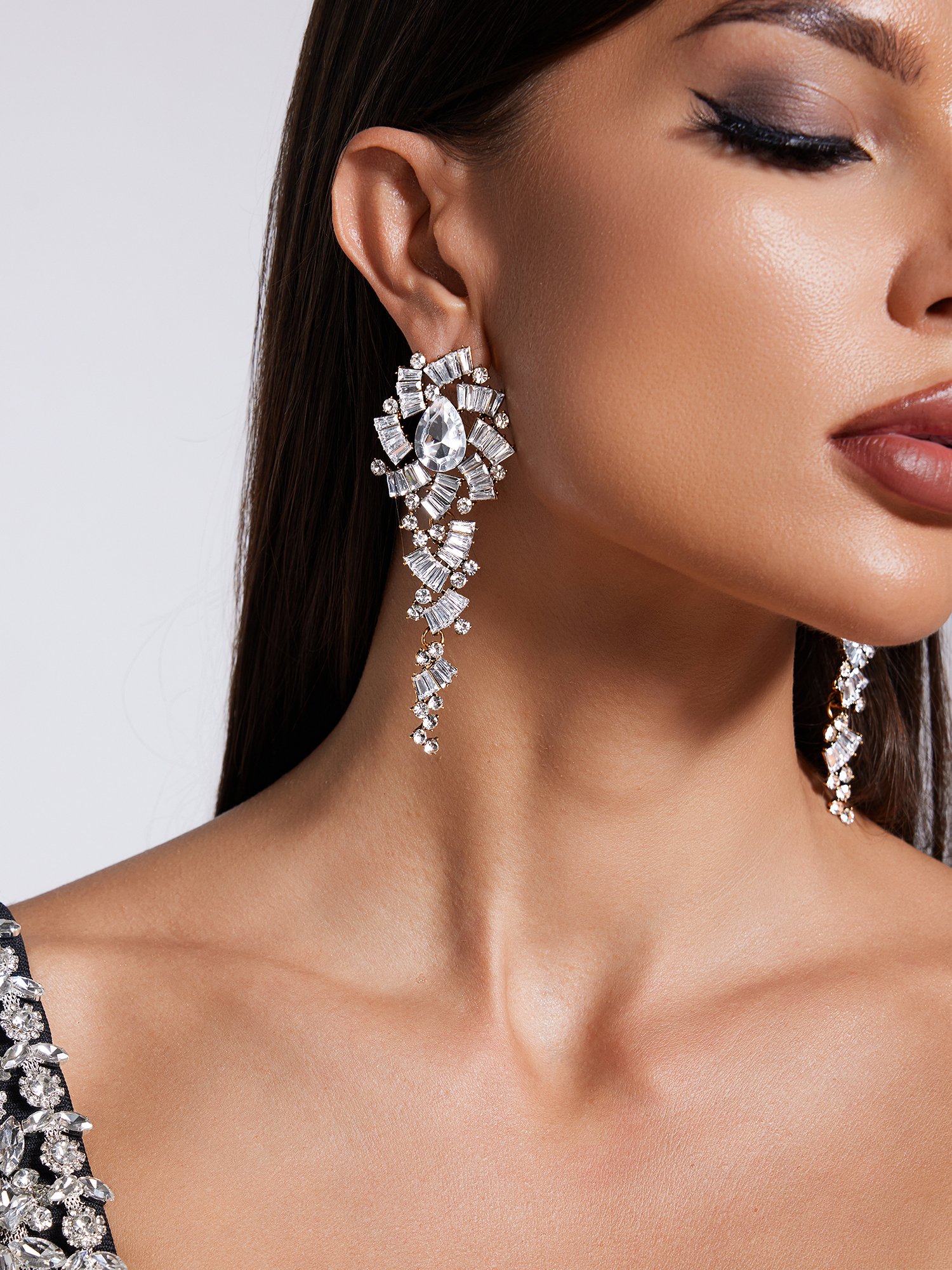 Diamante Drop Earrings - Silver-Tone Sparkle