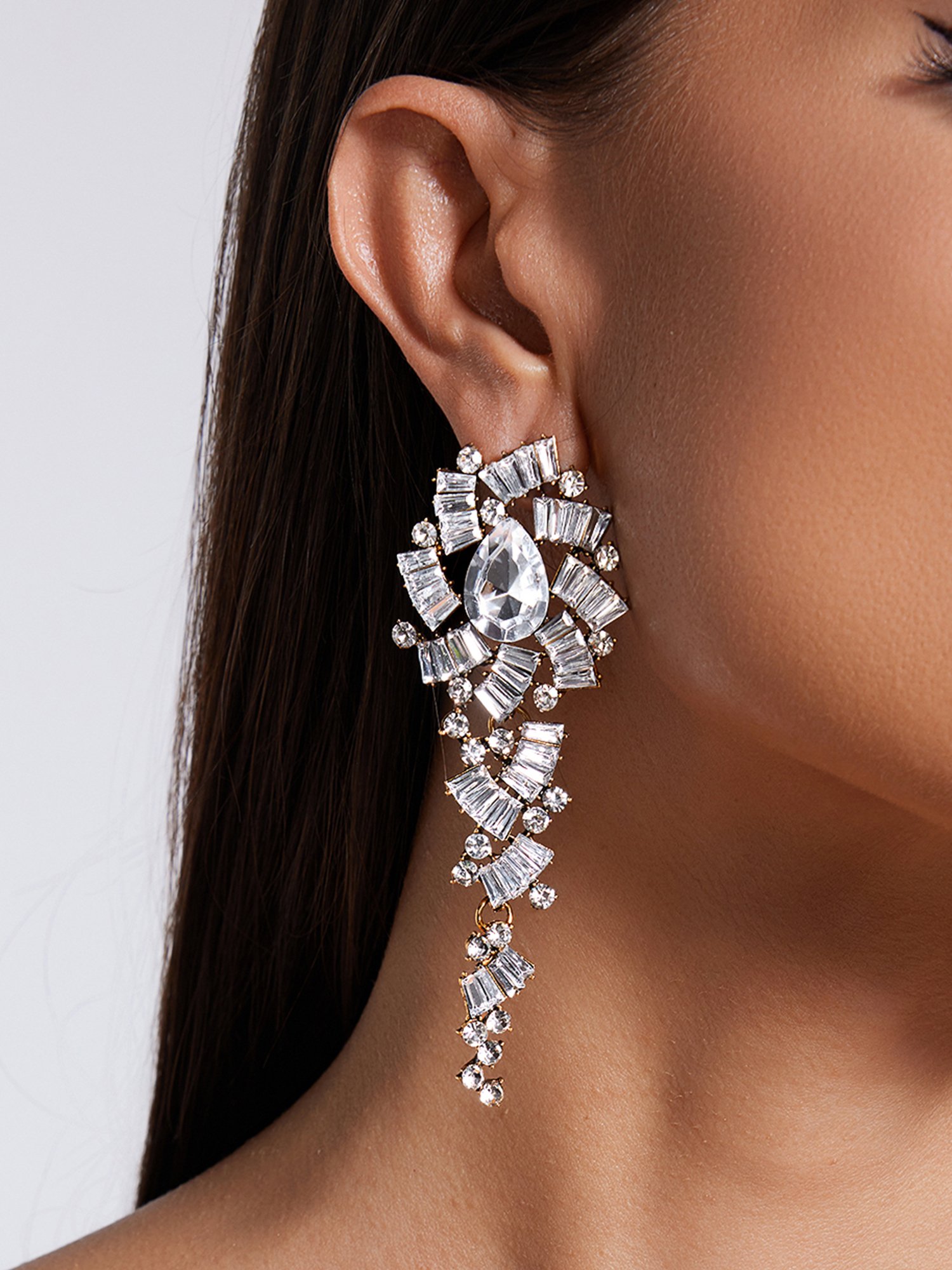 Diamante Drop Earrings - Silver-Tone Sparkle