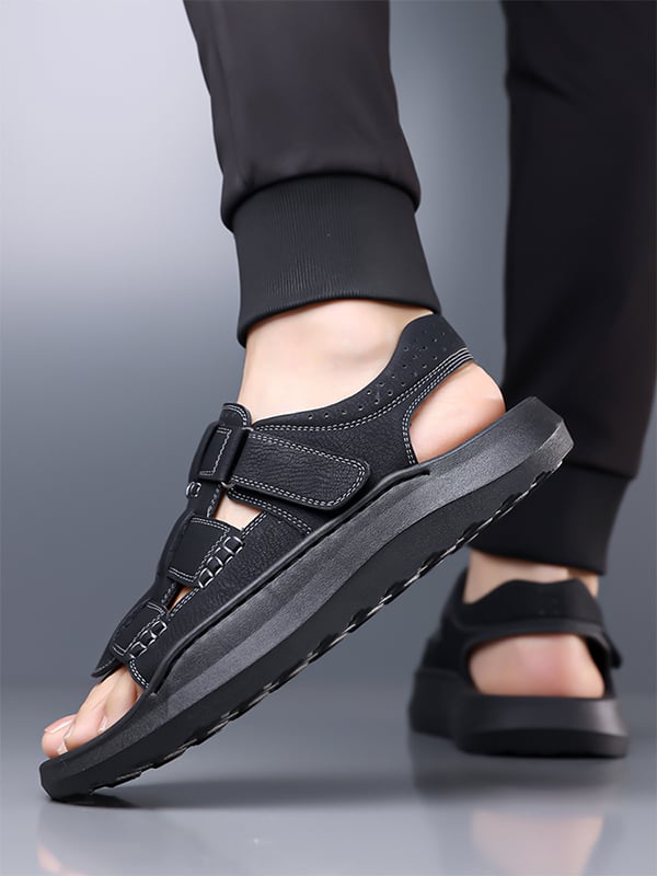 Black Plain Velcro Sandals