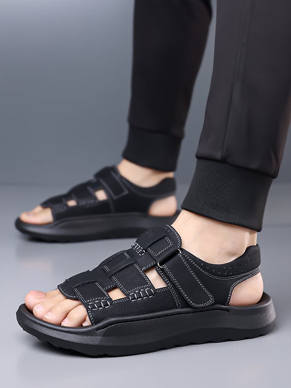 Black Plain Velcro Sandals