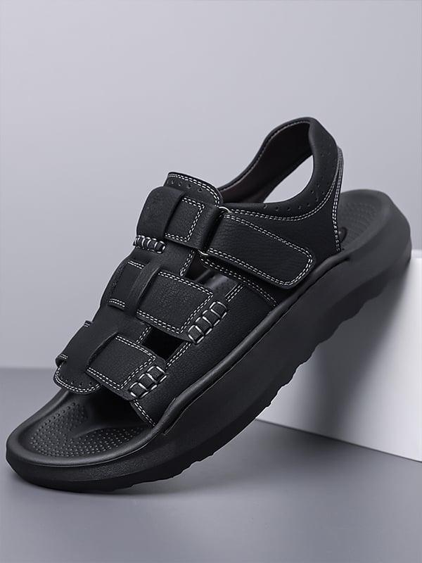 Black Plain Velcro Sandals