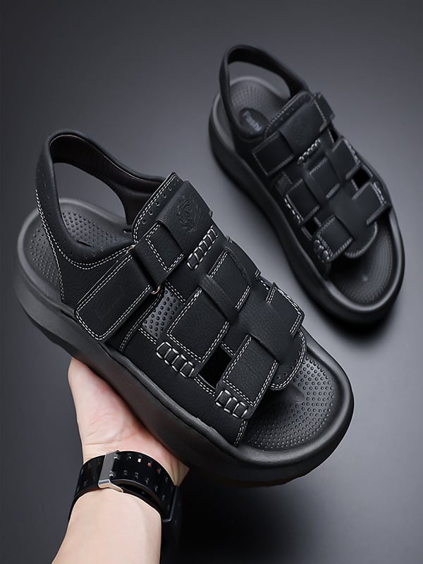 Black Plain Velcro Sandals
