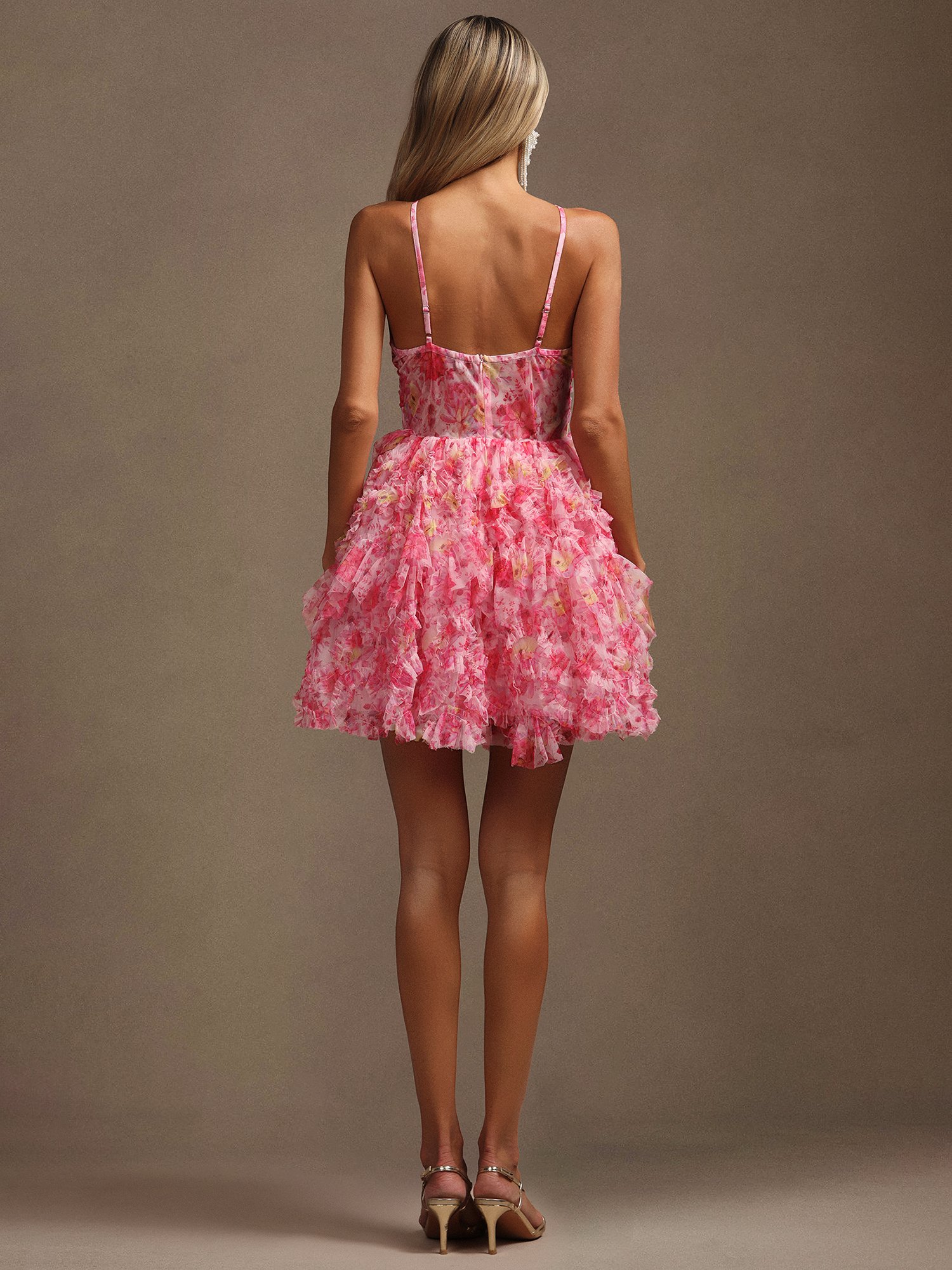 Pink Floral Ruffled Mini Dress