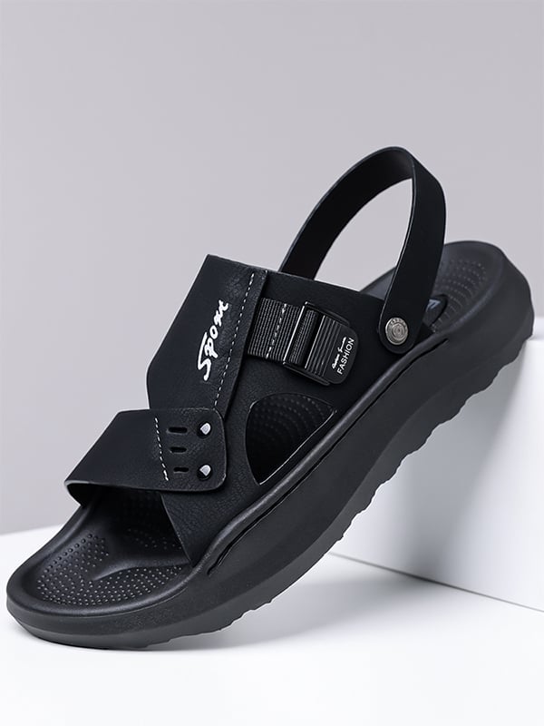 Black Plain Slip On Sandals