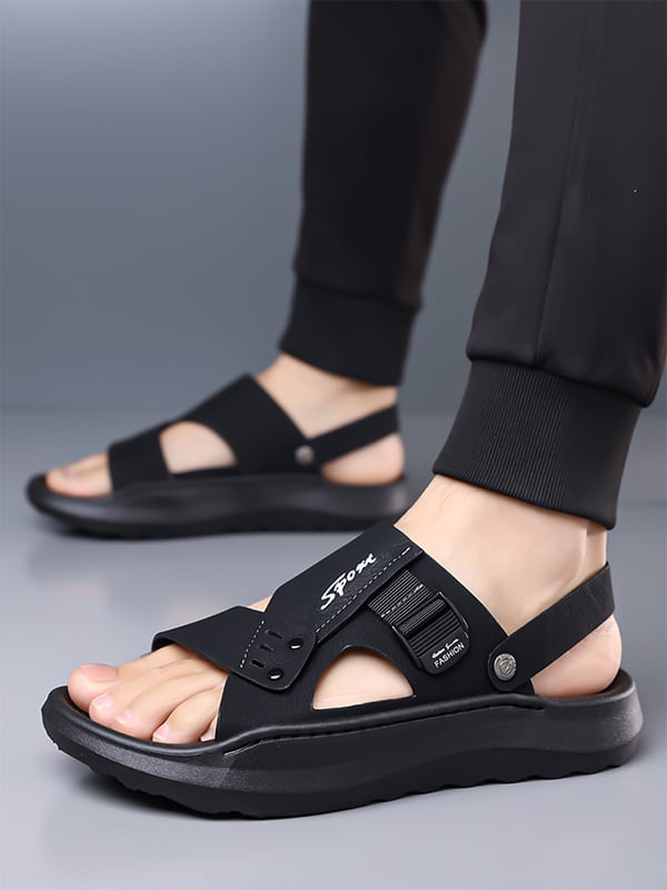 Black Plain Slip On Sandals