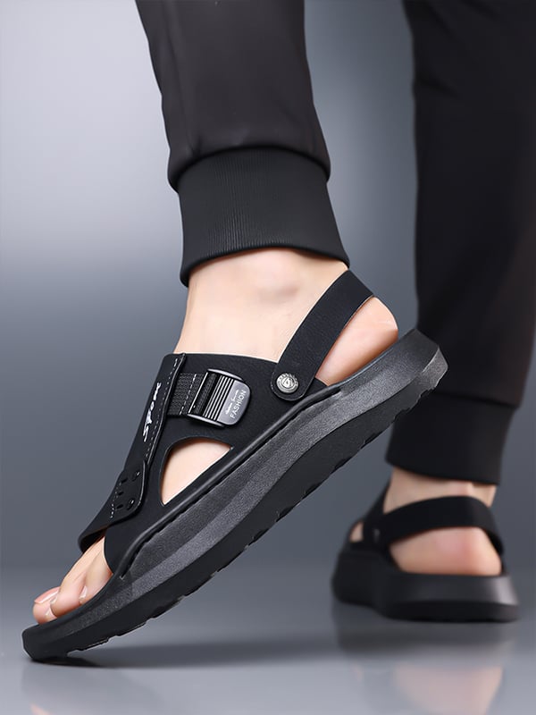 Black Plain Slip On Sandals