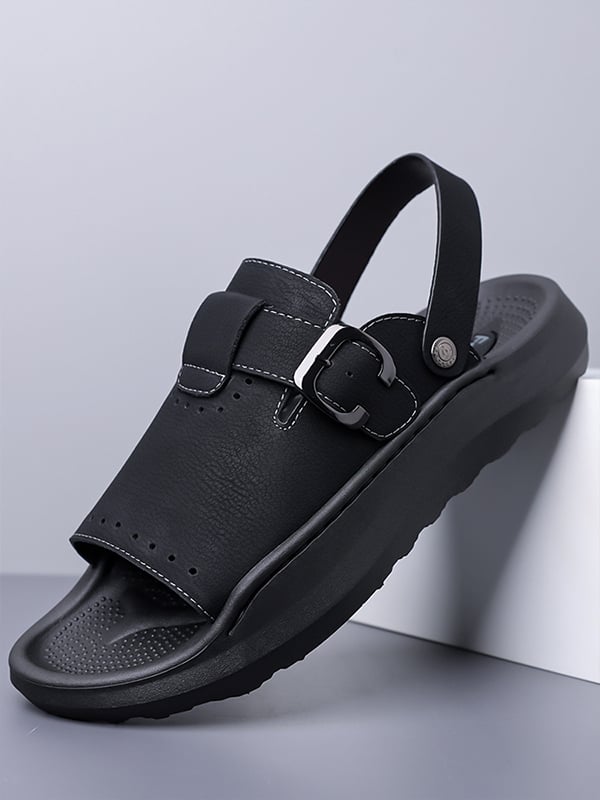 Black Plain Slip On Sandals