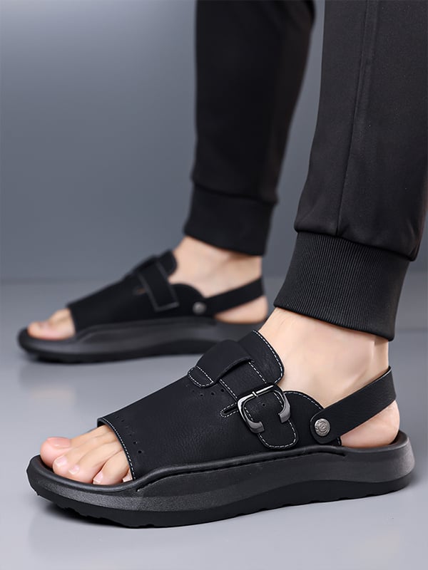 Black Plain Slip On Sandals