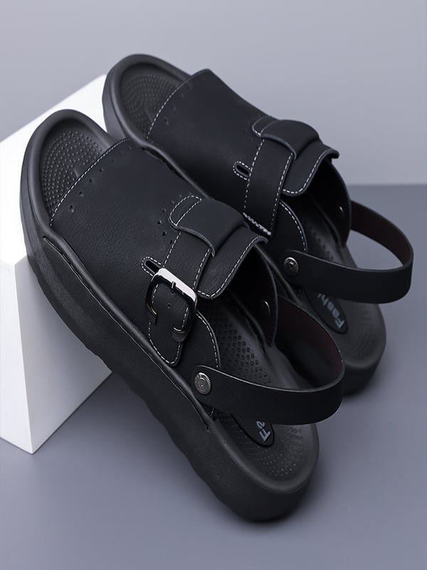 Black Plain Slip On Sandals