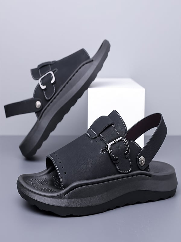 Black Plain Slip On Sandals