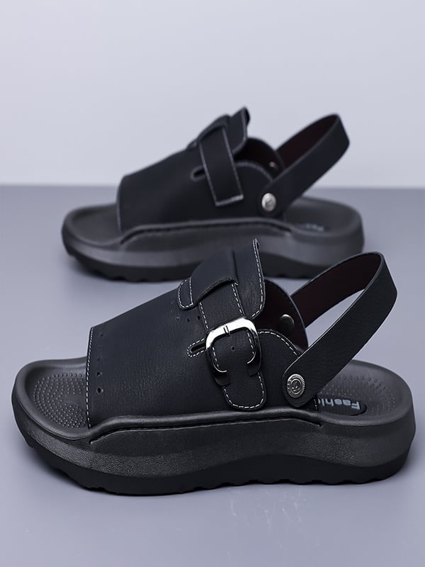 Black Plain Slip On Sandals