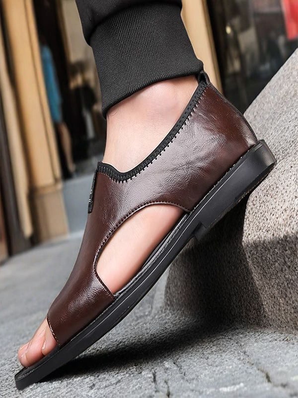 Brown Plain Slip On Sandals