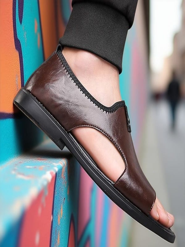 Brown Plain Slip On Sandals