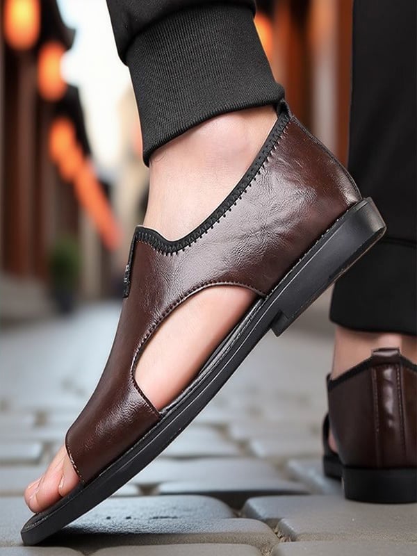 Brown Plain Slip On Sandals