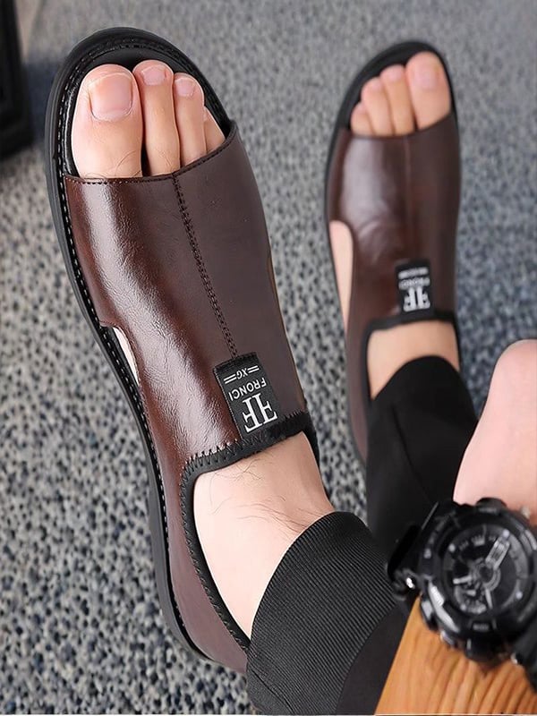 Brown Plain Slip On Sandals