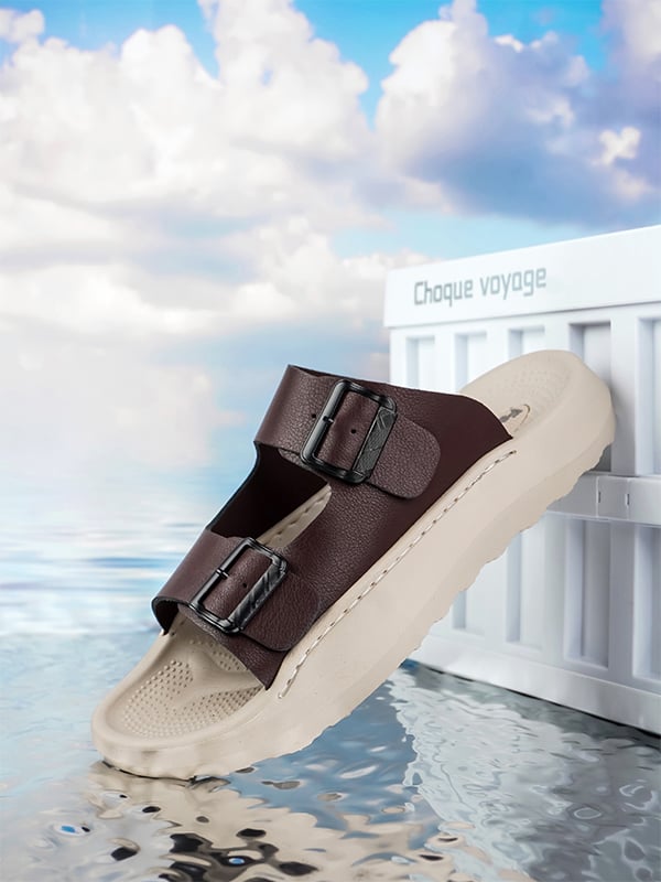 Coffee Brown Plain Slip On Sandals