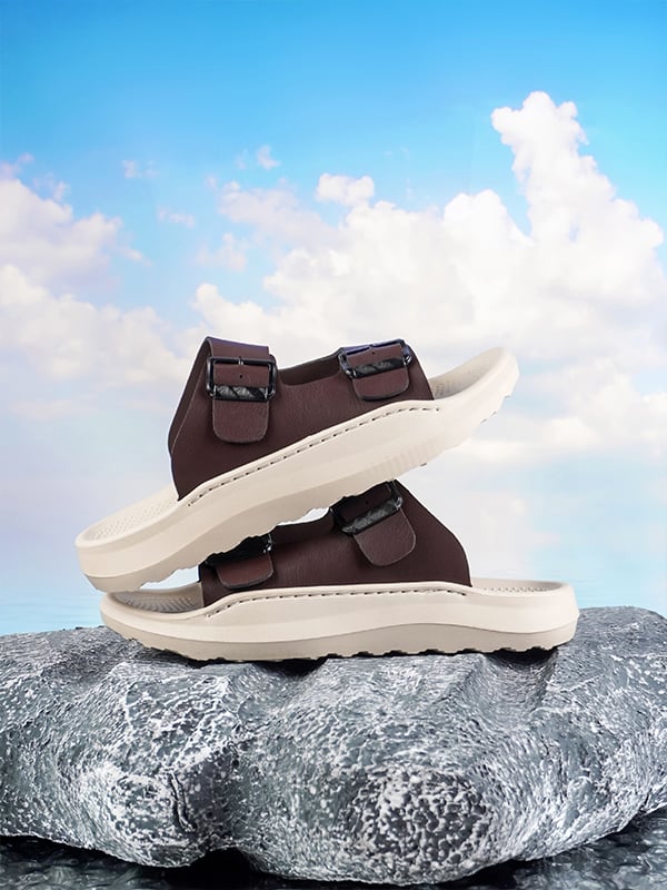 Coffee Brown Plain Slip On Sandals