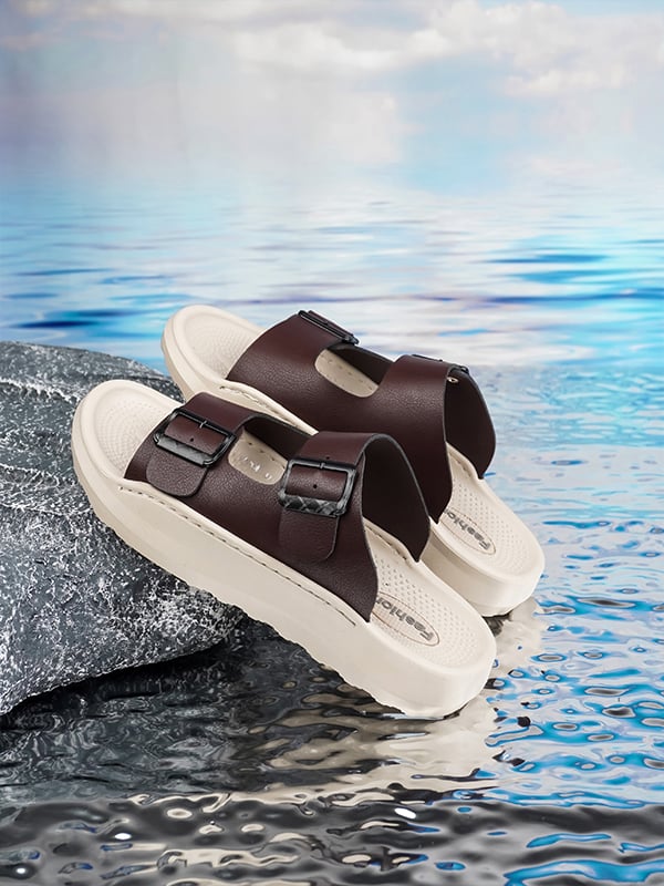 Coffee Brown Plain Slip On Sandals