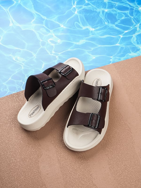Coffee Brown Plain Slip On Sandals