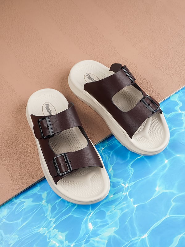 Coffee Brown Plain Slip On Sandals
