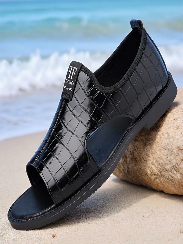 Black Textured Slip On Slides