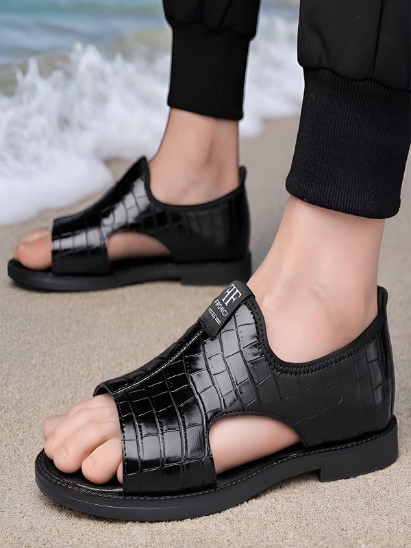 Black Textured Slip On Slides