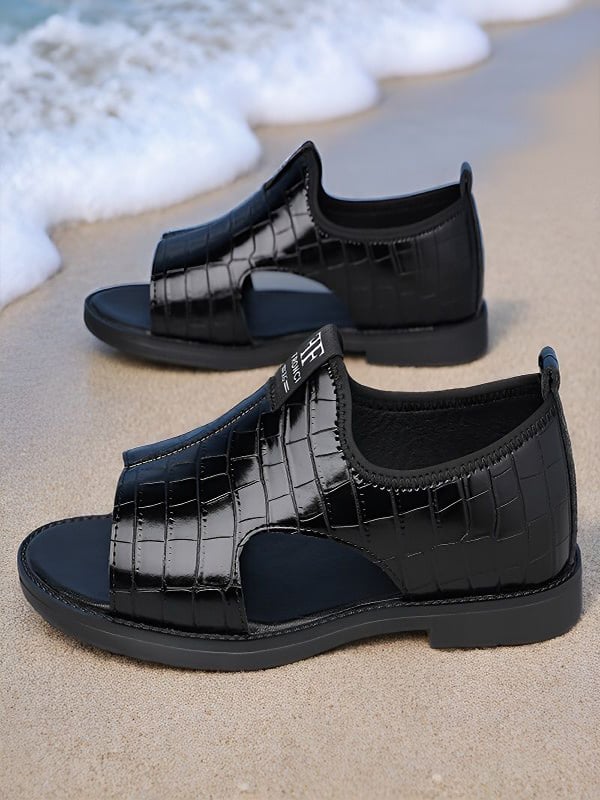 Black Textured Slip On Slides
