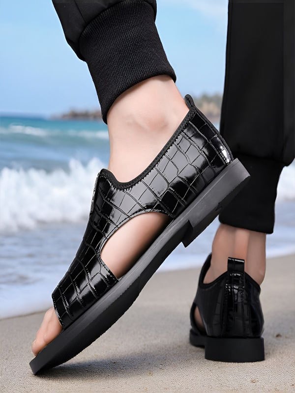 Black Textured Slip On Slides