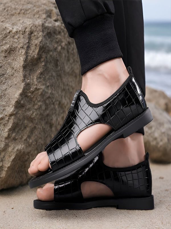 Black Textured Slip On Slides