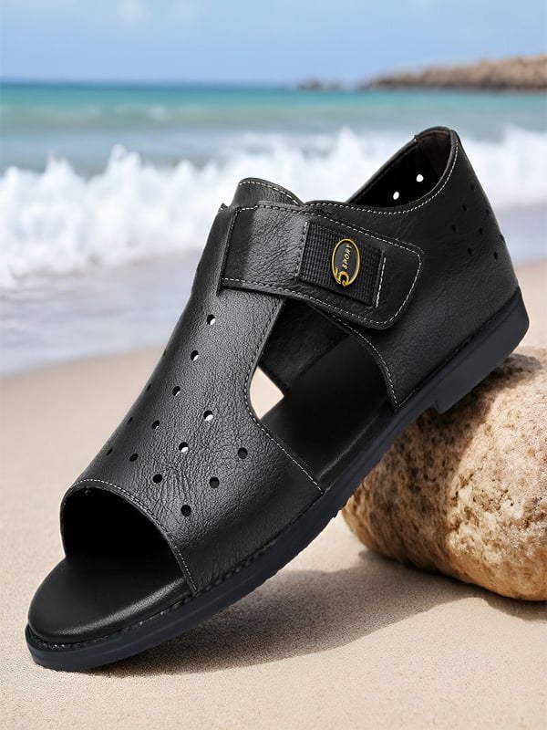 Black Plain Velcro Sandals