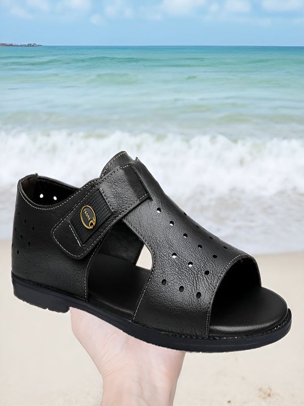 Black Plain Velcro Sandals