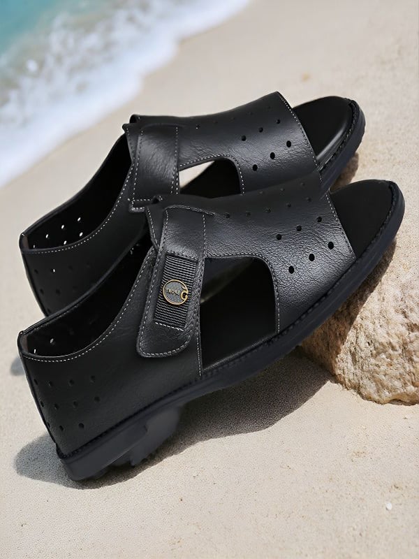 Black Plain Velcro Sandals