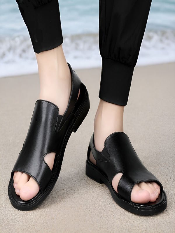 Black Plain Slip On Sandals