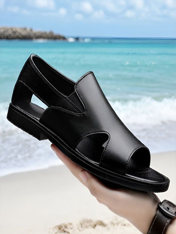 Black Plain Slip On Sandals