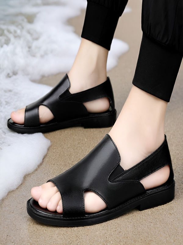 Black Plain Slip On Sandals