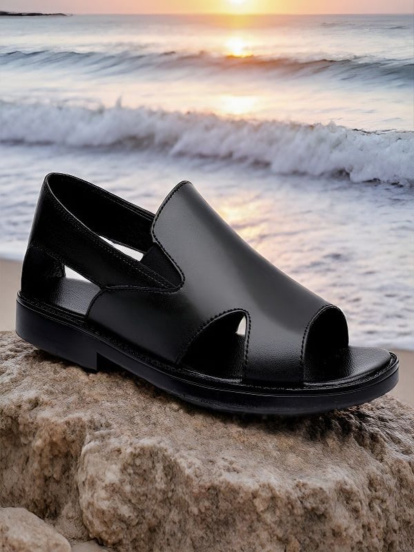 Black Plain Slip On Sandals