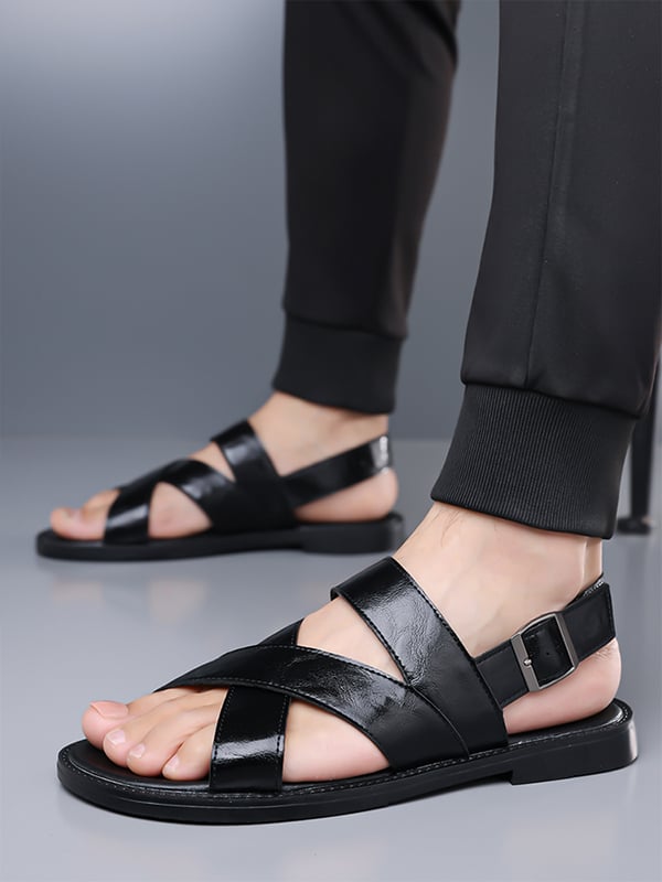 Black Plain Buckle Sandals