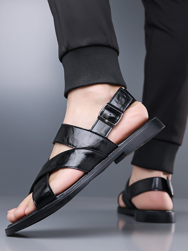 Black Plain Buckle Sandals